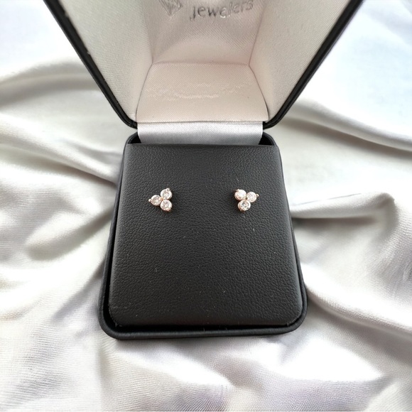 14K Rose Gold 1/3 CTW Natural Diamond Three-Stone Stud Earrings - Picture 4 of 9